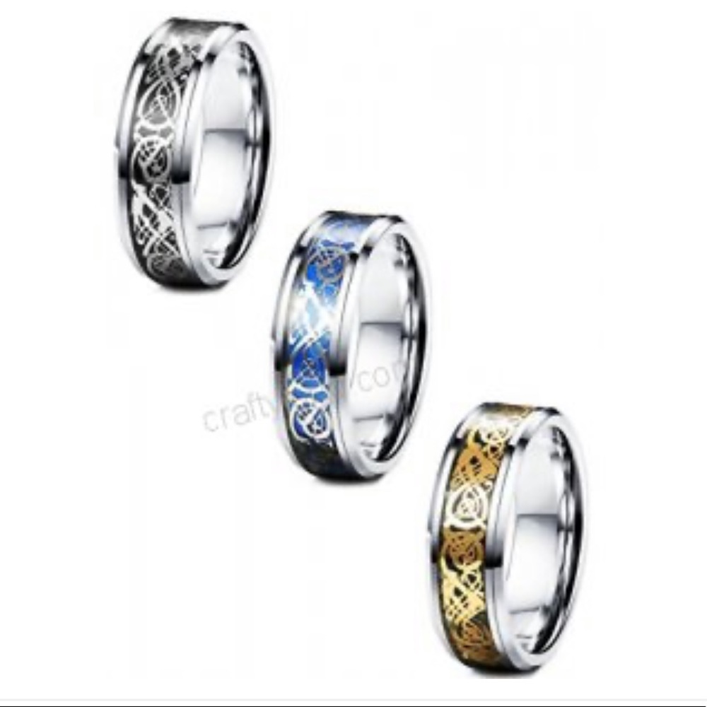 FIBO STEEL Stainless Steel 3 PCS 8mm Dragon Patter